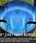 Blue flame from a 10" cast iron burner on a Dual Burner Propane Camping Stove With 200,000 BTU Beast Power