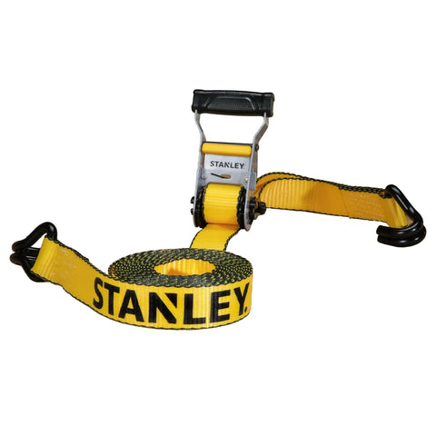 Heavy Duty Ratchet Tie Down Straps 1.5 Inch By 16 Foot 5000 Lb Load Rating 2 Pack with yellow webbing and padded handles.