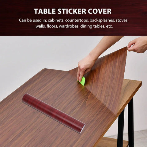 Person applying Premium Brown Pvc Peel And Stick Wallpaper For Kitchen Countertops And Dining Tables Waterproof Self Adhesive Vinyl.