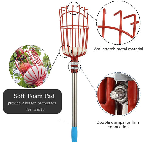 8 Foot Adjustable Fruit Picker Pole With Lightweight Stainless Steel Build, Twist On Basket, Foam Pad Protection, Close-Up Details