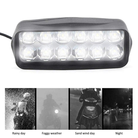 Bright E Bike LED Light for Electric Bikes and Tricycles, Universal 12V to 80V Conversion Lamp with 12 LEDs and 6W Power, Anti Reverse Protection, High Visibility Front Light for Motorcycle Style Illumination