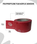 Red Epoxy Resin Construction Tape For Sheathing, 2.4 Inch By 180 Foot Roll displayed with polypropylene film acrylic adhesive label