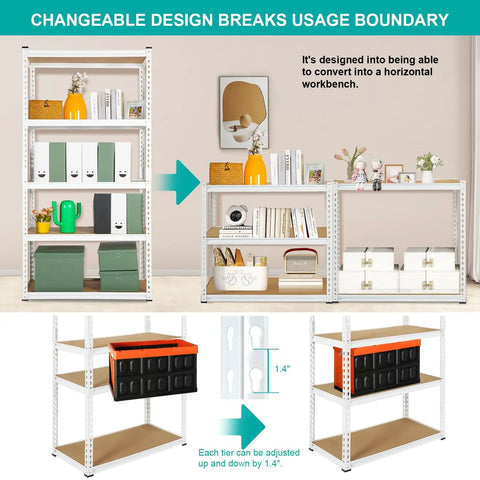 White 5 Tier Metal Storage Shelves 31.5 By 15.75 By 72 Inches Adjustable Utility Rack For Garage Kitchen Heavy Duty Steel Construction Effortless Home Organization That Handles All The Daily Grind