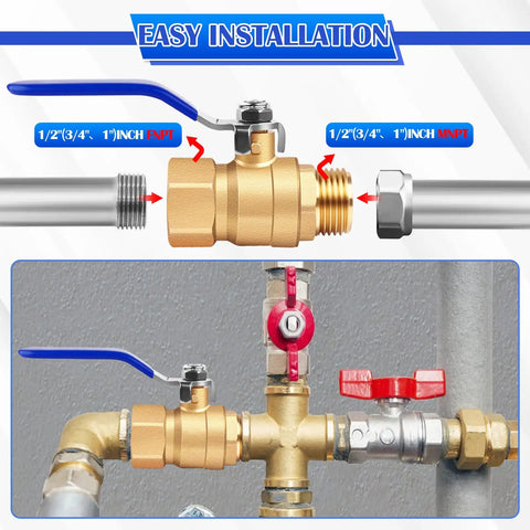 Full Port Three Quarter Inch Beefy Brass Ball Valve 2 Pack, Heavy Duty Forged Shut Off Valves, NPT Male To Female Installation