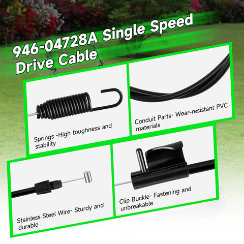 Drive Cable 946-04728A OEM Replacement For Lawn Mower 6HP Briggs Stratton Engines Compatible With Troy Bilt TB200 Craftsman M210 Yard Machines And More, black PVC conduit cable