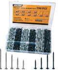 Pocket Hole Screws Kit 700 Pcs Five Size Assortment Of Number Eight Wood Screws From One Inch To Two And A Half Inch Anti Rust Coated