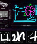 Floral Sewing Machine Neon Sign For Wall Decor LED Light Thats The Vibe With Colorful Floral Sewing Decor 14.8 x 11.2 in.