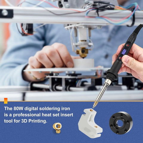 Pro Grade Vertical Heat Set Insert Press Machine with 80W digital temperature controlled soldering iron and power switch shown