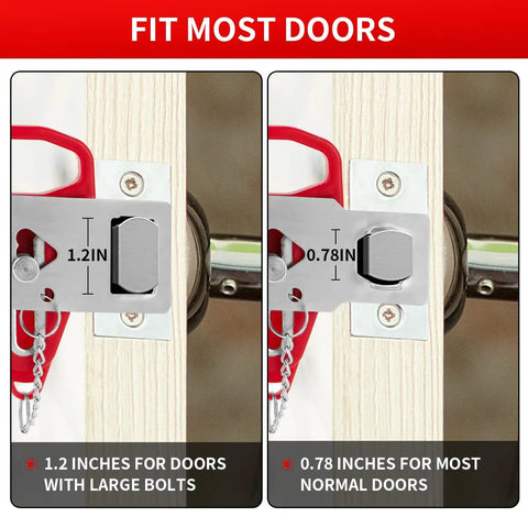 Portable Door Lock Security Kit For Travel And Airbnb Extra Privacy And Safety In Hotels Homes And Apartments Keeps Doors From Being Opened From Outside 2 Pack with measurements for large and normal bolts