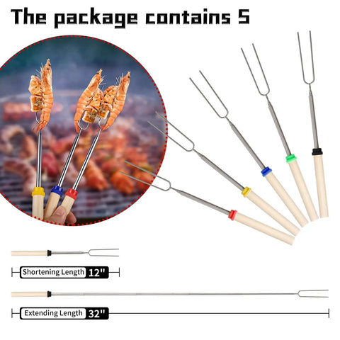 Five marshmallow sticks from the 24 Inch Fire Pit Spark Screen With Foldable Hook And Marshmallow Sticks, extending from 12 to 32 inches.