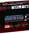 Top Shelf Black Nitrile Disposable Gloves Powder Free Latex Free With Textured Grip And Compression Fit Xl 7 Mil Heft Built Badass For Auto Detailing Paint Jobs Garage Grind And Food Service Shifts Sealed In A Box Of One Hundred packaging with gloves inside.