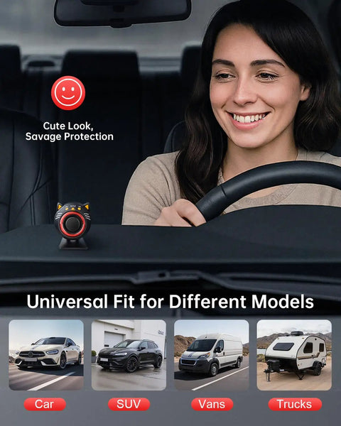 High Impact Car Alarm System With Vibration Sensor 120dB Siren And Red Strobe Lights Dual Alert Security For Your Ride Easy Install Deterrence Against Thieves Auto Arm And Alarm On Vibration mounted on car dashboard, universal fit for cars, SUVs, vans, and trucks