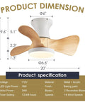 Compact 20 Inch Ceiling Fan With Light And Remote Whisper Quiet DC Motor Farmhouse Vibe Flush Mount Three Reversible Blades Ideal For Kitchen Dining Room Bedroom Office product dimensions and specifications.