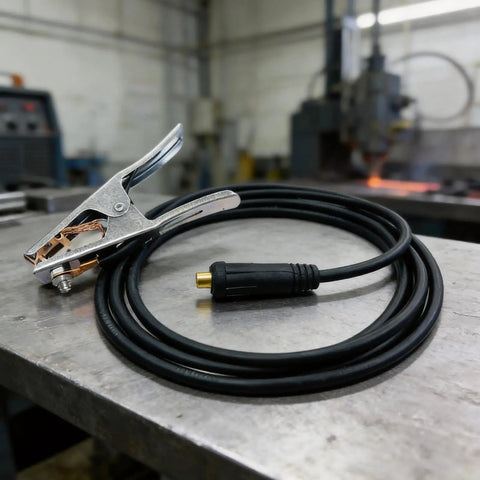 Heavy Duty 200A Ground Clamp With Thick Rubber Insulation And Firm Grip Handle For Safe Welding Jobs on a metal table.