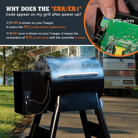 Outdoor grill showing error code with Replacement Waterproof Meat Probes Set Of 2 3.5mm Plug Digital Thermostat Probes.