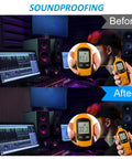 Before and after sound measurement in a studio for Four Pack 48X24X2 Inch Egg Crate Acoustic Foam Panels For Walls Boost Your Vibe Super Game Changer Soundproof Studio Treatment Hella Effective Noise Dampening Absorber Kit.