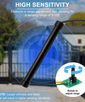 No Sweat Vehicle Sensor For Automatic Gate Opener With Extended Range Driveway Exit Wand showing sensitivity dial adjusting range.