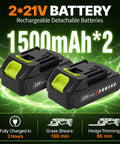 Two In One Cordless Hedge Trimmer And Grass Shears For Quick Yard Jobs With Dual Batteries, 21V 1500mAh lithium batteries shown
