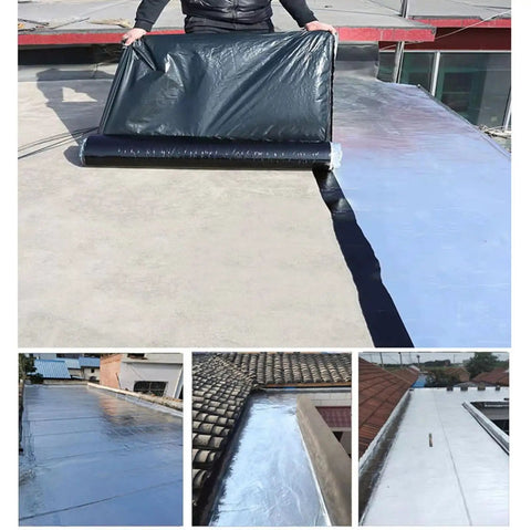 Applying Pro Grade Self Healing Asphalt Tape with Reflective Aluminum Foil Backing for quick roof repair on damp days.