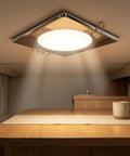 predolo Square LED Recessed Light Dimmable Indoor Lighting Spring Clip, 5W mounted overhead with warm glow in a stylish kitchen.