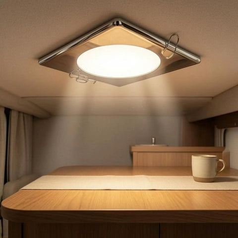 predolo Square LED Recessed Light Dimmable Indoor Lighting Spring Clip, 5W mounted overhead with warm glow in a stylish kitchen.