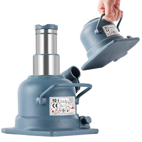 Low Pro 10 Ton Double Ram Bottle Jack For Low Clearance Lifts From Four And Seven Eighths Inches To Eight And Seven Eighths Inches, Compact Welded Hydraulic Jack With Shorty Stature And Solid Stable Build, front view