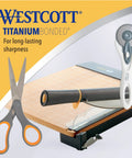 8 Inch Titanium Bonded Straight Scissors With Soft Grip Handle Gray And Yellow 4 Pack And Cutting Tools Display