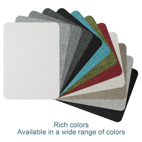 Variety of linen repair patches in assorted colors, including yellow, blue, green, red, and grey, for sofas, car seats, and furniture.