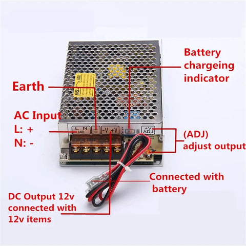 Switching Mode Power Supply 60W With UPS And Charge Function For AC 110 And 220V To DC 12V And 24V Battery Charger front view