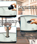Steps showing Patio Table Umbrella Hole Ring Plug Cone Wedge Holder 1 Pack Fits 1.5 Inch Umbrella Poles installation
