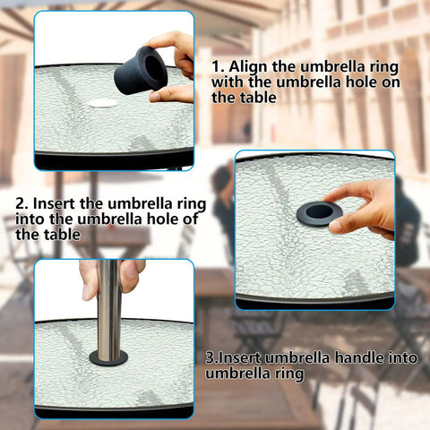 Steps showing Patio Table Umbrella Hole Ring Plug Cone Wedge Holder 1 Pack Fits 1.5 Inch Umbrella Poles installation