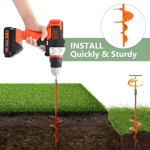 30 Inch Ground Anchor Set Heavy Duty Earth Anchors Screw In Kit With T Handle Hex Wrench for outdoors, shown installed in soil
