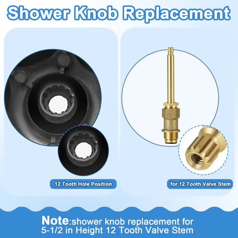 Two Piece Bathtub Shower Knob Replacement Kit with 12 tooth brass stem and matte black knob for Price Pfister Verve