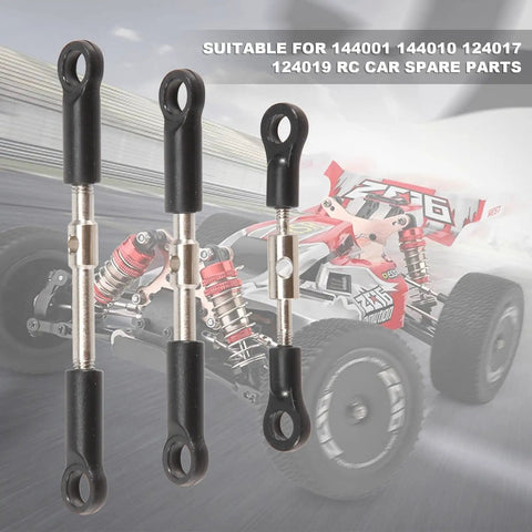 7 Piece Front And Rear Tie Rod Servo Link Rod Set With Ball Heads For 144001 144010 124017 And 124019 RC Cars Durable Metal And Plastic Upgrade Easy To Install Precision Steering Replacement Parts, black metal RC tie rods