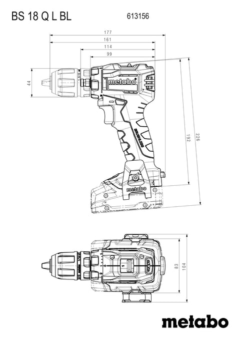 Badass 18 Volt Cordless Brushless Drill Driver Delivering 60 Newton Meters Of Torque, side and top view with dimensions.