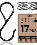 17 Pack S Hooks With Safety Lock Clip, 3.5 Inch Stainless Steel S Shaped Locking Hooks For Dorm Kitchen Plants Pots Towels Bags, Heavy Duty Space Saver, Black