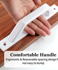 Two Pack Sliding Barn Door Handles 7.9 Inch Aluminum Alloy Pull Handles For Sliding Barn Doors Gates Cabinets Closets Drawers Garage Shed White Finish Includes Eight Mounting Screws For Easy Installation shown on a wooden surface.