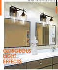Oil Rubbed Bronze Two Light Bathroom Vanity Fixture Over Mirror With Clear Glass Shades, Farmhouse Style Wall Sconce Lighting