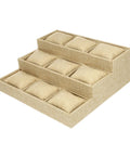 9 Slot Watch Tray Linen Storage Organizer With Cushioned Dividers Jewelry Display Plate with khaki fabric and padded slots.