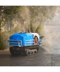 Heavy Duty Remote Control Crawler Sprayer For Agricultural Fields And Lawns showing spray in operation on rough terrain.