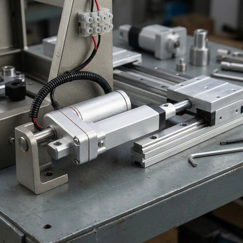 Close-up view of a 12 To 24 Volt Electric Linear Actuator with aluminum body, used in DIY projects and home automation.