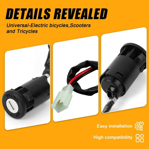Key Ignition Switch For Electric Bikes And Scooters With 2 Wire Lock Zinc Alloy Lock Slick Install Start Stop Power On Off Ebike Accessory