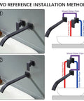 Diagram showing two installation methods for Matte Black Wall Mount Tub Filler Faucet With Extra Long Spout, Single Handle Bathtub Set.