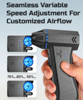 Cordless Air Duster With 300000 RPM Brushless Motor, 8000mAh Battery, variable speed settings, handheld view