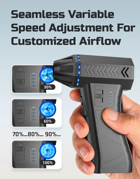 Cordless Air Duster With 300000 RPM Brushless Motor, 8000mAh Battery, variable speed settings, handheld view