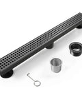 24 Inch Linear Shower Drain With Removable Square Pattern Grate Matte Black Stainless Steel Includes Hair Strainer No Mess