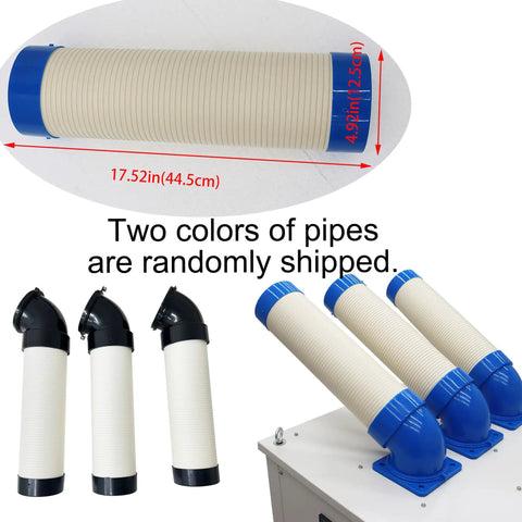 Flexible ducting pipes for Crush The Heat Industrial Air Conditioner Dropping 28900 BTU with blue and black options.