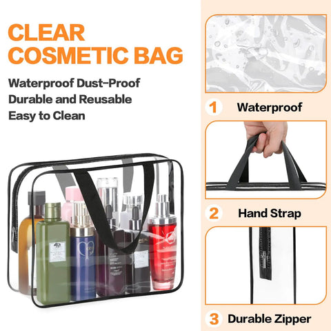 Two Piece Large Clear Makeup Organizer Set With Durable Plastic Tote Bags Waterproof Transparent Handbags for Travel Use