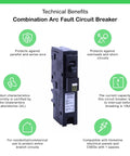 Side view of Homeline 15 Amp One Pole Arc Fault Circuit Interrupter CAFI CAFCI 120 Volt AC Breaker With 10kA Breaking Capacity