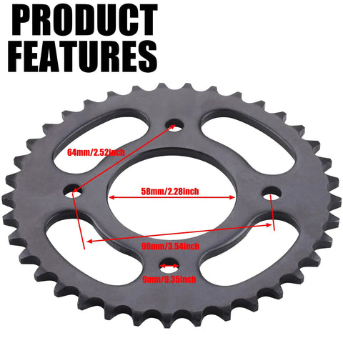 420 Chain 37 Tooth 58mm Inner Diameter Rear Drive Sprocket Cog For Taotao SSR Coolster Apollo CRF Thumpstar Pit PRO Black